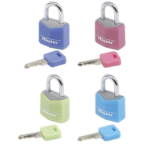 MASTER LOCK Set di 4 lucchetti 20mm - Colori assortiti - Per bagagli, valigia, zaino