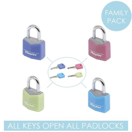 MASTER LOCK Set di 4 lucchetti 20mm - Colori assortiti - Per bagagli, valigia, zaino