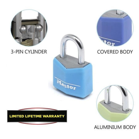 MASTER LOCK Set di 4 lucchetti 20mm - Colori assortiti - Per bagagli, valigia, zaino