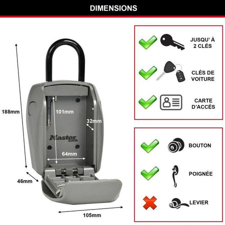 MASTER LOCK Cassetta chiave sicura - Formato L - Maggiore sicurezza - Mini petto con maniglia