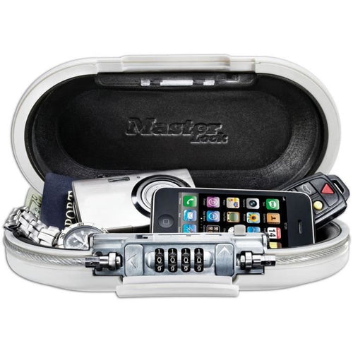MASTER LOCK Mini custodia portatile da viaggio con cavo di sicurezza - Bianco