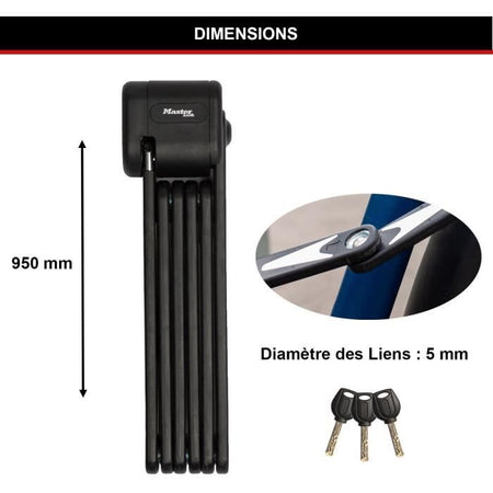 Antifurto bici pieghevole - MASTER LOCK - 8333EURDPRO - Acciaio temprato, 3 chiavi, certificato, supporto incluso