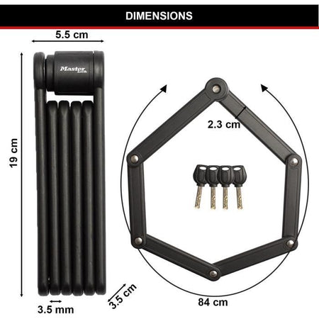 Lucchetto per bici pieghevole - MASTER LOCK - 8335EURDPRO - Acciaio temprato, 4 chiavi, supporto incluso