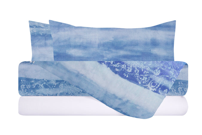 Completo letto lenzuola federe bifaccia double face stampa digitale in cotone made in italy  MARE/BIANCO