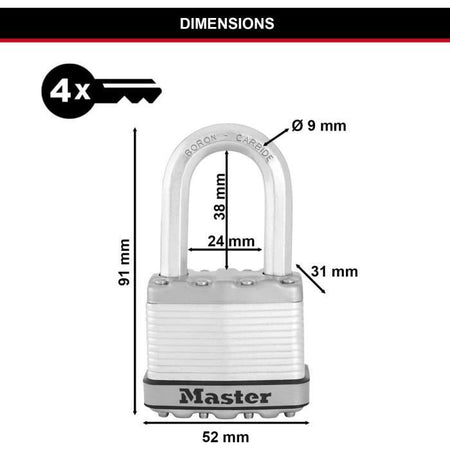 Lucchetto ad alta sicurezza - MASTER LOCK - M115EURTRILF - Con chiave - Acciaio laminato rivestito - Esterno - Antiruggine - Arco M - Confezione da 3