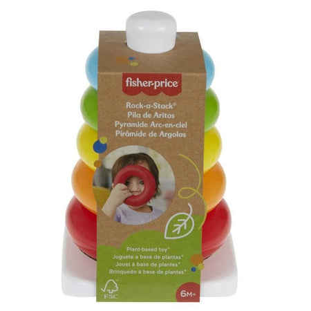 Anelli impilabili classici a piramide arcobaleno Fisher-Price in materiali a base vegetale - Giocattolo per l'apprendimento precoce - A partire dai 6 mesi