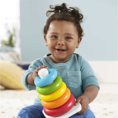 Anelli impilabili classici a piramide arcobaleno Fisher-Price in materiali a base vegetale - Giocattolo per l'apprendimento precoce - A partire dai 6 mesi