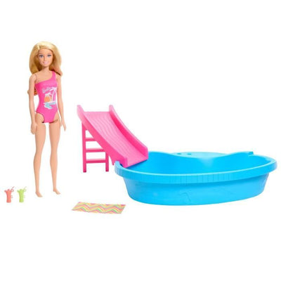 Barbie - Bambola e accessori - Scatola per bambole bionda con piscina