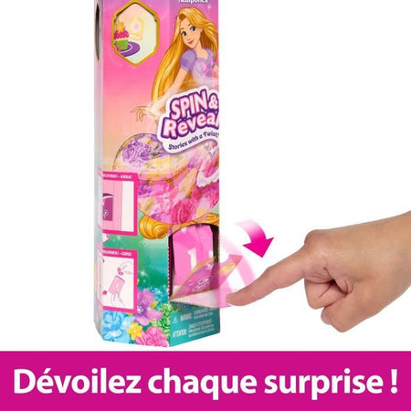 Mattel-Principesse Disney Spin & Reveal-Raperonzolo bambola con sorprese HTV86