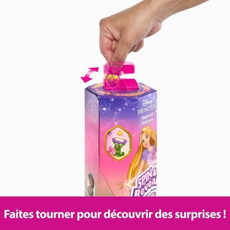 Mattel-Principesse Disney Spin & Reveal-Raperonzolo bambola con sorprese HTV86