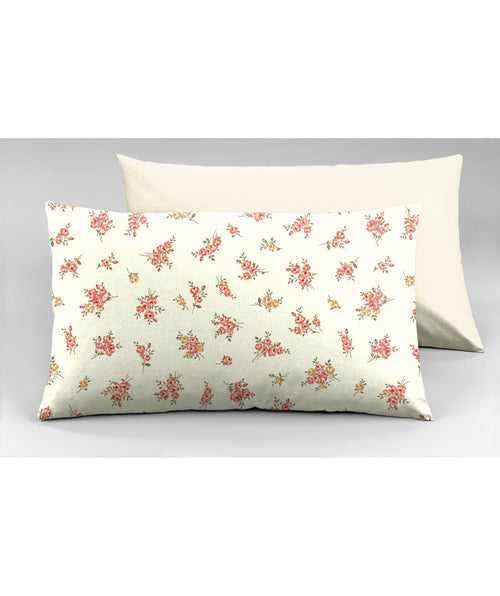 Set 2 federe coppia di federe bifaccia doubleface stampa digitale 100% cotone Made in Italy FIORELLINI/PANNA