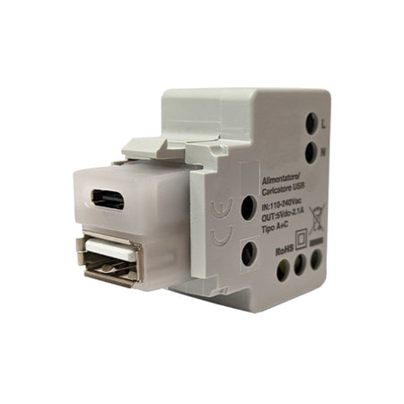 CARICATORE KEYSTONE USB A+C OUT 2,1A 5VDC IP20