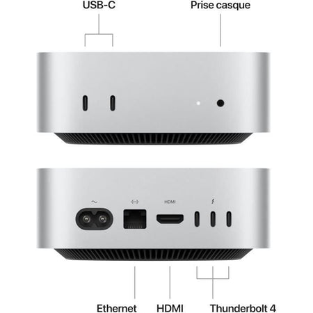Apple - Mac mini (2024) Chip Apple M4 - 24 GB di RAM - 512 GB di spazio di archiviazione SSD - CPU a 10 core GPU a 10 core - Argento