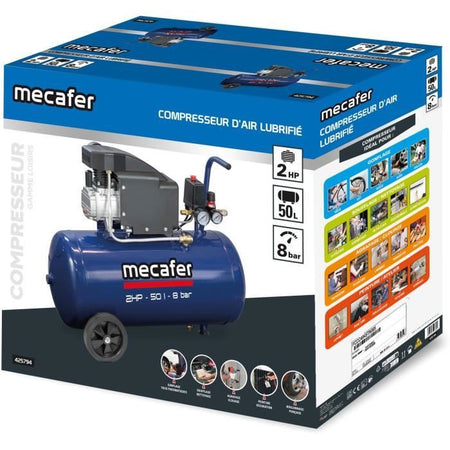 Compressore - MECAFER - 425794 - Blu - 50 L - 2 HP - 8 Bar