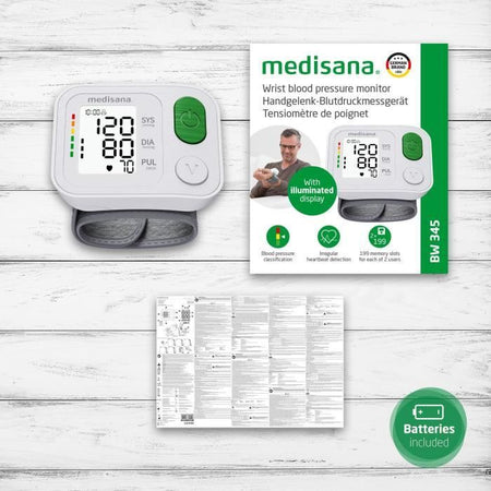Misuratore di pressione sanguigna da polso - MEDISANA - BW 345 - Misurazione dell'aritmia - Cifre XL - 398 memorie - Dispositivo medico certificato