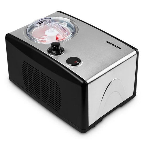 MEDION Gelatiera e yogurtiera elettrica in alluminio con compressore, macchina per il gelato con capacità di 1,5 litri (corrisponde a
