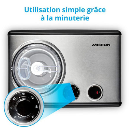 MEDION Gelatiera e yogurtiera elettrica in alluminio con compressore, macchina per il gelato con capacità di 1,5 litri (corrisponde a