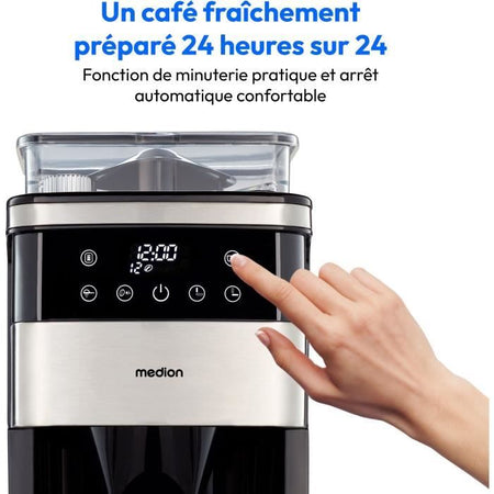 Macchina per caffè filtro digitale con macinacaffè - MEDION - 1000W - 1,5L - Argento