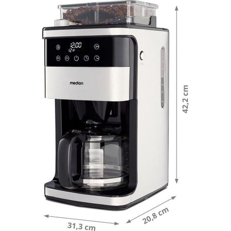 Macchina per caffè filtro digitale con macinacaffè - MEDION - 1000W - 1,5L - Argento
