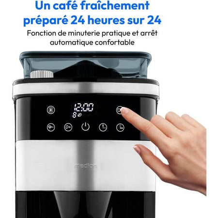 Macchina per caffè filtro digitale isolata con macinacaffè - MEDION - 1000W - 1,0L - Argento