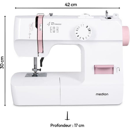 Macchina da cucire - MEDION - SM 70 - 71W - 12 punti - 700 giri/min - LED - Rosa