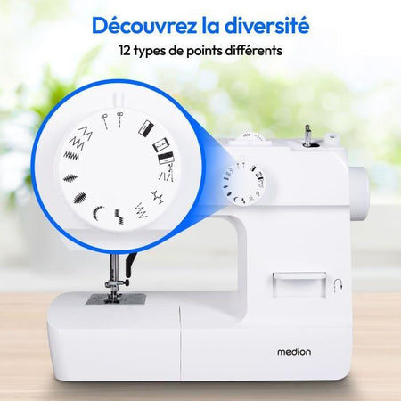 Macchina da cucire - MEDION - SM 70 - 71W - 12 punti - 700 giri/min - LED - Bianco
