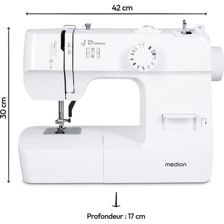 Macchina da cucire - MEDION - SM 70 - 71W - 12 punti - 700 giri/min - LED - Bianco