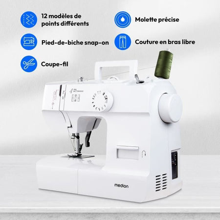 Macchina da cucire - MEDION - SM 70 - 71W - 12 punti - 700 giri/min - LED - Bianco