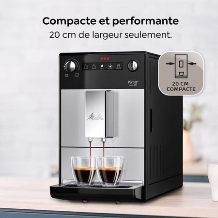 MELITTA F230-101 - Cafetera Purista - Espresso automático con molinillo de granos - 1450W - Tanque de agua 1,2L - Plata