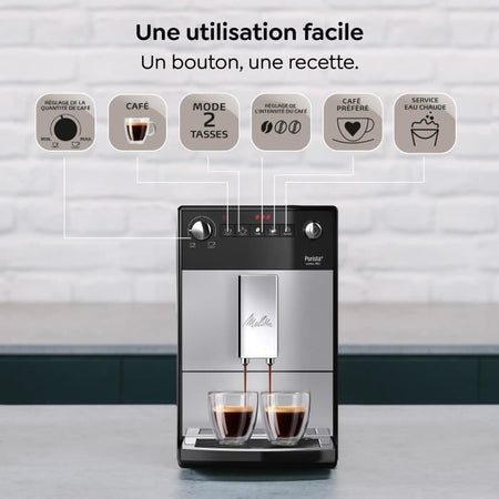 MELITTA F230-101 - Cafetera Purista - Espresso automático con molinillo de granos - 1450W - Tanque de agua 1,2L - Plata