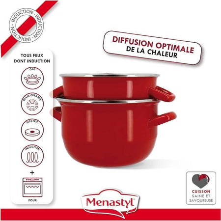 Pentola per cozze - MENASTYL - 3645562 - Acciaio smaltato - Nero - 18 cm - 2,7 litri - Adatta a tutti i piani cottura, inclusa l'induzione