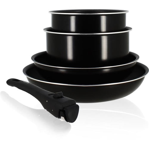 Set di pentole - Induzione - MENASTYL - 6020437 - Alluminio antiaderente - 5 pezzi - Manico rimovibile - Nero
