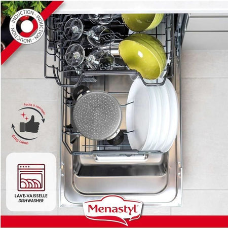 Couscoussier - MENASTYL - 6020033 - Alluminio effetto marmo - 9 litri - Adatto a tutti i piani cottura, compresa l'induzione