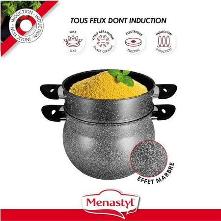 Couscoussier - MENASTYL - 6020033 - Alluminio effetto marmo - 9 litri - Adatto a tutti i piani cottura, compresa l'induzione