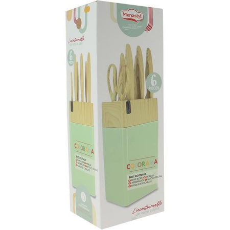 Ceppo portacoltelli 6 pezzi - MENASTYL - 5041060 - Lama in ceramica - Polipropilene - Celadon