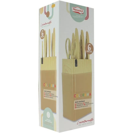 Ceppo portacoltelli 6 pezzi - MENASTYL - 5041064 - Lama in ceramica - Polipropilene - Nocciola