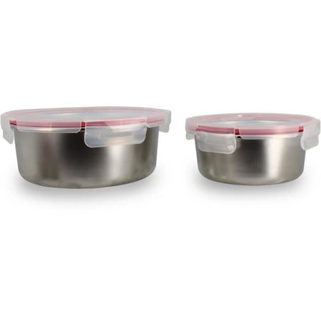 Set di 2 contenitori ermetici con coperchio - MENASTYL - 5040178 - Acciaio inossidabile - Rotondi - 15 e 20 cm - Adatto al microonde