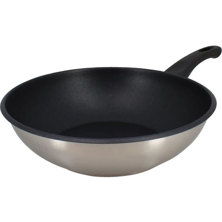 Wok - MENASTYL - 6020252 - Acciaio inox - 28 cm - Adatto a tutti i piani cottura, anche a induzione