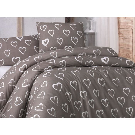 Completo letto - 1 copripiumino 220 x 240 cm + 2 federe 60 x 60 cm - 65% cotone, 35% poliestere - Marrone