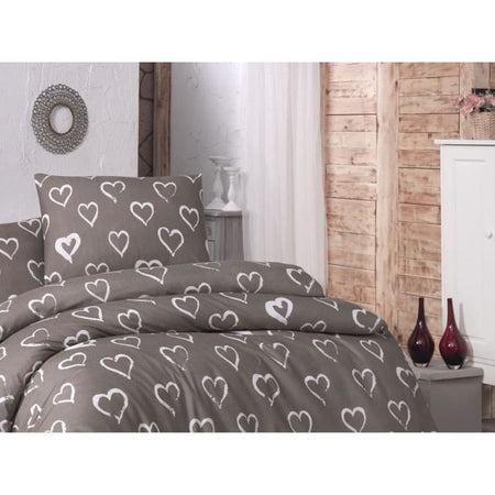 Completo letto - 1 copripiumino 220 x 240 cm + 2 federe 60 x 60 cm - 65% cotone, 35% poliestere - Marrone