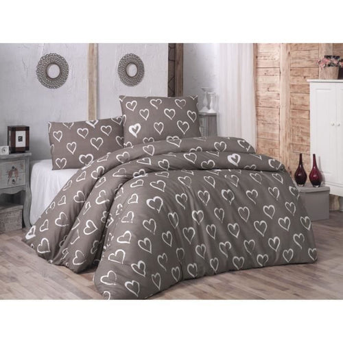 Completo letto - 1 copripiumino 220 x 240 cm + 2 federe 60 x 60 cm - 65% cotone, 35% poliestere - Marrone