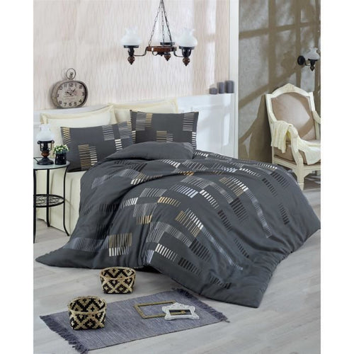 Completo letto - 1 copripiumino 220x240 cm + 2 federe 60x60 cm - 65% cotone, 35% poliestere - Antracite