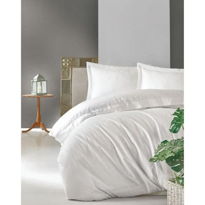 Completo letto - 1 copripiumino 220 x 240 cm + 2 federe 60 x 60 cm - 100% raso di cotone - Bianco