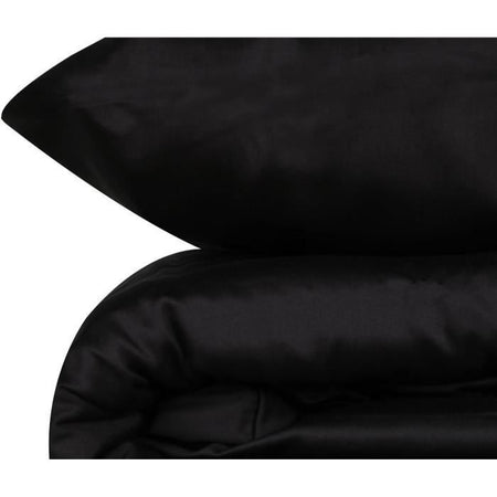 Completo letto - 1 copripiumino 220 x 240 cm + 2 federe 60 x 60 cm - 100% raso di cotone - Nero