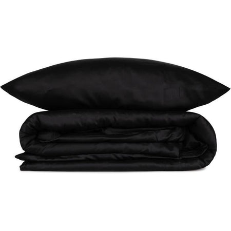 Completo letto - 1 copripiumino 220 x 240 cm + 2 federe 60 x 60 cm - 100% raso di cotone - Nero
