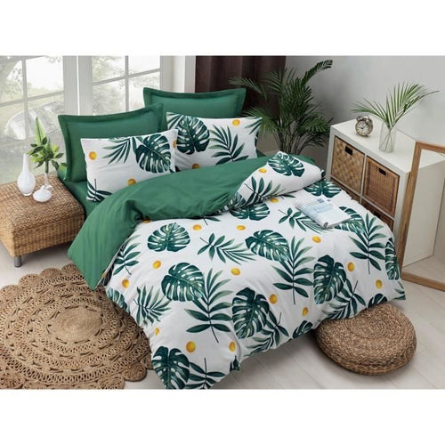 Completo letto - 1 copripiumino 220 x 240 cm + 2 federe 60 x 60 cm - 65% cotone, 35% poliestere - Verde