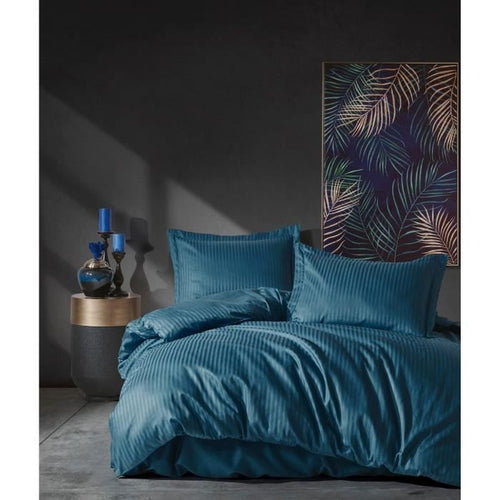 Completo letto - 1 copripiumino 220 x 240 cm + 2 federe 60 x 60 cm - 100% raso di cotone - Blu