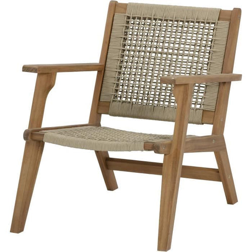 Poltroncina bassa in legno FSC Acacia e resina intrecciata - 1 persona - Merida - Verde oliva