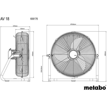 Ventilatore senza fili - METABO - AV 18 - 18 V - Cartone