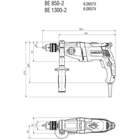 Trapano - METABO - BEV 1300-2 - Cartone - Mandrino con chiave - Chiave per mandrino